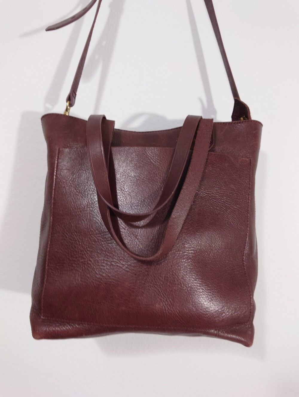 Madewell Leather Transport Tote Bag Burgundy Brown Crossbody Shoulder Bag